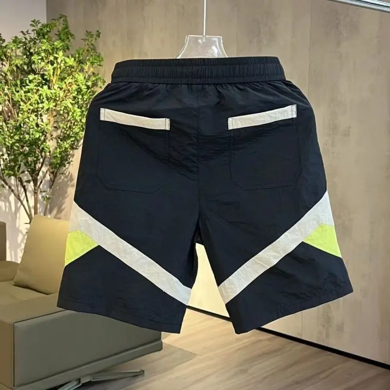 Men Trendy Contrast Color Patchwork Quick Drying Breathable Short Pants Summer Casual Sports Running Loose Straight Beach Shorts