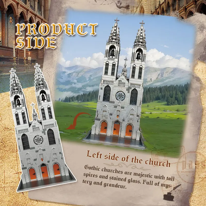 33920 Gothic Cathedral Architectural Model Puzzle Toy, Street Scene Series Building Blocks Toy Set, Children's Birthday Toy Gift