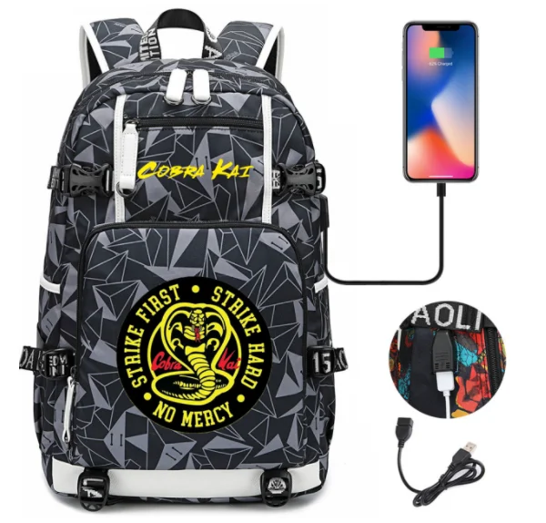 Cobra Kai School Bags Women Men Backpacks Laptop Travel Bags Multifunction USB Charging Backpack Mochila