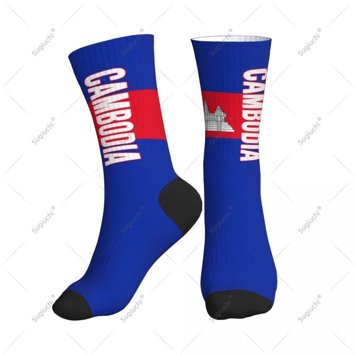 

3D Printed Cambodia Flag Polyester Mid-calf Socks For Men Women Kawaii Socks Street Skateboard Socks