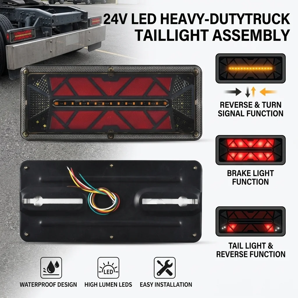 

24/12V LED Truck Tail Light – Sequential Flowing Brake Turn Signal Reverse Lamp for Semi-Trailer Heavy Duty Vehicle Waterproof