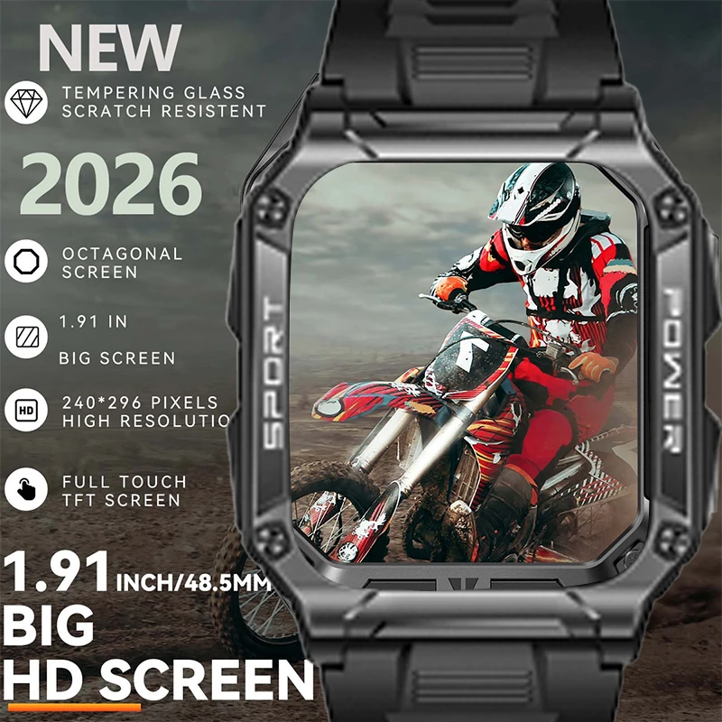 

Мужские умные часы для активного отдыха в стиле милитари, 1,95-дюймовый экран, мониторинг уровня кислорода в крови и частоты сердечных сокращений, Bluetooth-вызовы, GPS, отслеживание траектории движения, смарт-часы