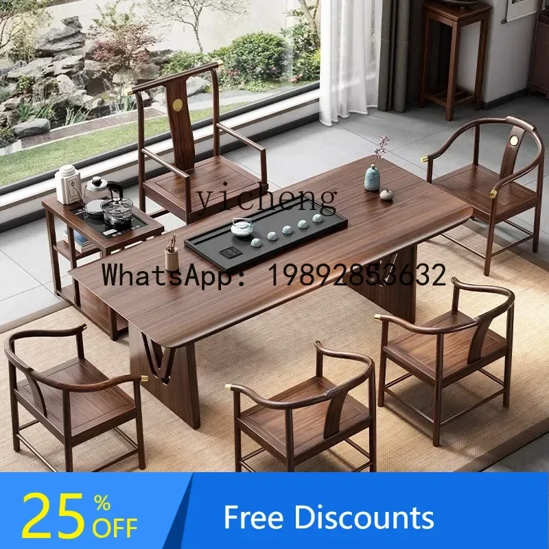 

AA solid wood large board tea table and chair combination new Chinese modern simple office home tea table tea set integrated