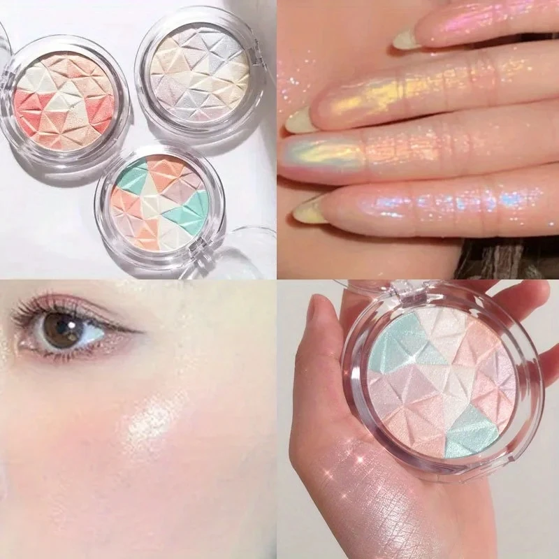 Polvo resaltador de cristal de colores mezclados, ilumina la piel, corte de piel, polvo tridimensional, sombra de nariz, ilumina la piel, brillo