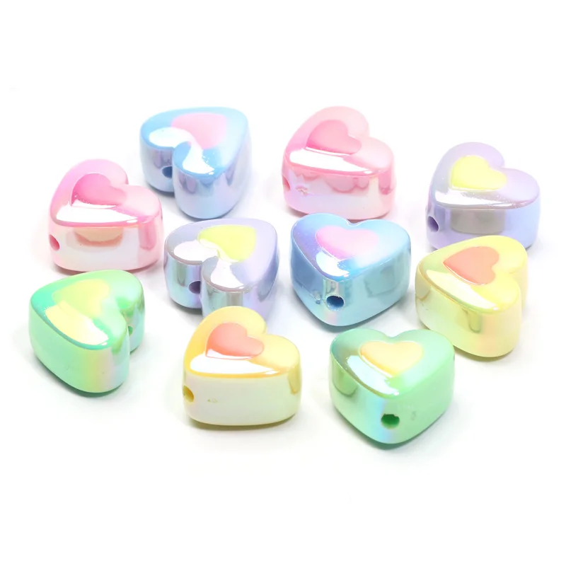 10pcs Multicolor AB Heart Acrylic Beads Loose Spacer Heart Beads For Jewelry Making Diy Bracelet Necklace phone Chain Supplies