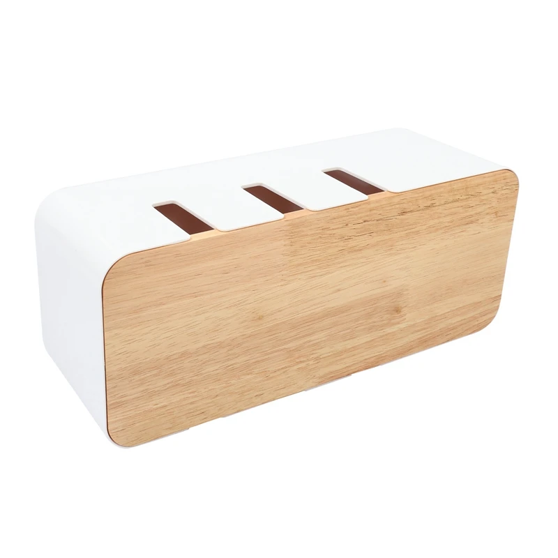 Cable Organizer Box Hard Plastic Desk Cable Management Box With Holder Wood Color Cover For Home Cable Winder Storage