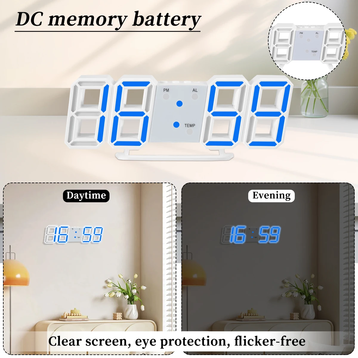 7 colors 3D LED Digital Clock Luminous Fashion Wall Clock Multifunctional Creative  Electronic Clock Home Decoration