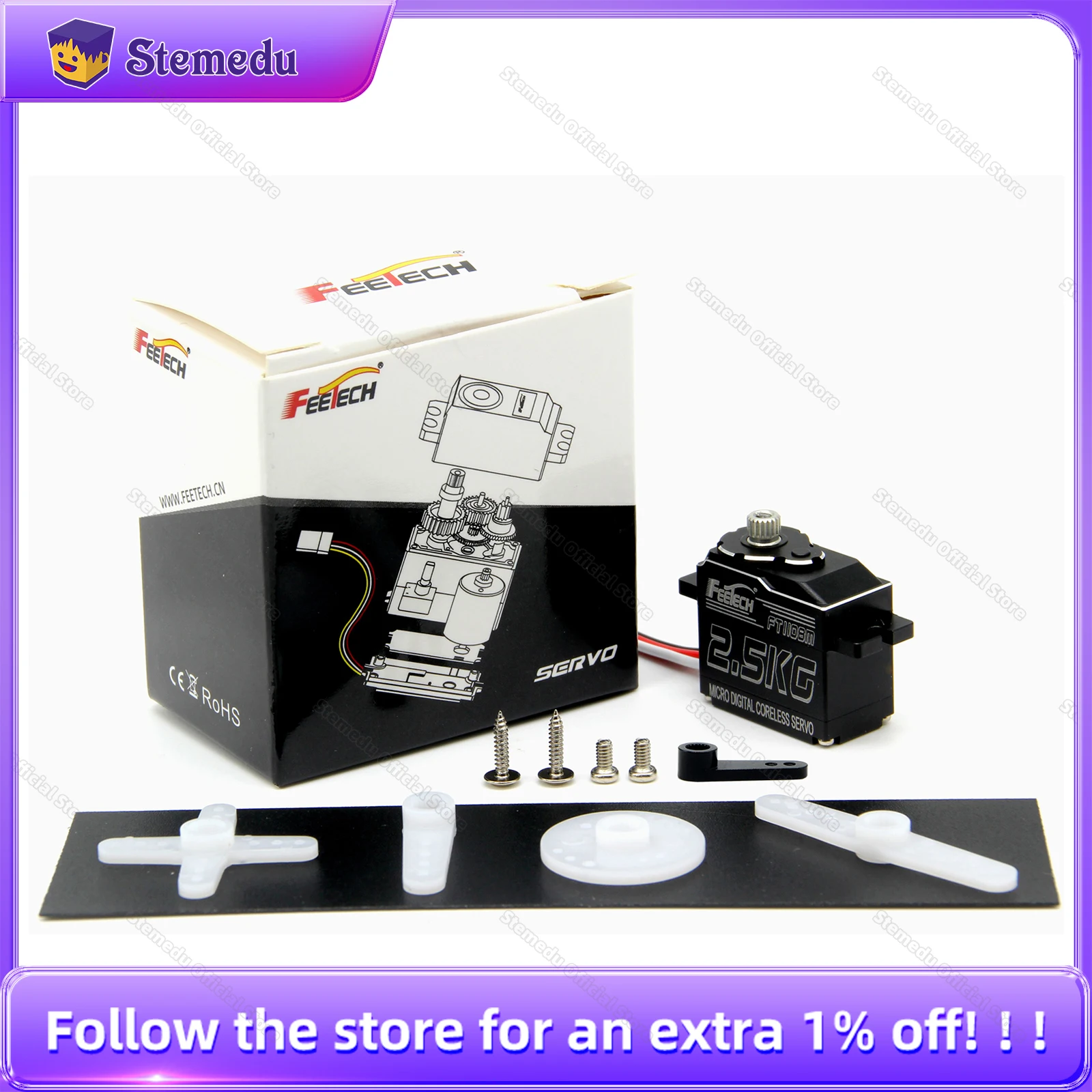 

Feetech Micro 6V 2,5 кг.см ШИМ 0,055 сек/60 ° Цифровой 180 об/мин, 180 градусов, металлическая шестерня, сервопривод без сердечника, алюминиевый корпус, шарикоподшипники 20 т