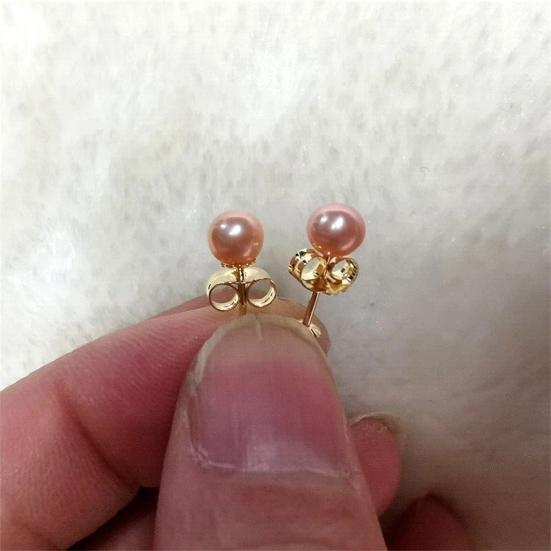 

Natural South Sea AAA 4-5mm Purple Pink Pearl Women's Earrings 14k Gold