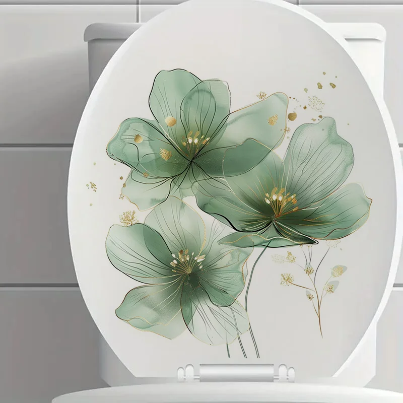 Green Flowers Toilet Stickers Decoration for Living Room, Wall, Bedroom, and Home Decor Car Decals Self-Adhesive