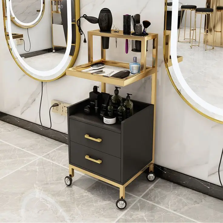Salon Trolley,Luxury Cheap Barber Sop Furniture Stainless Steel Styling Salon Tool Beauty Hair Salon Side Trolley With Wheels An