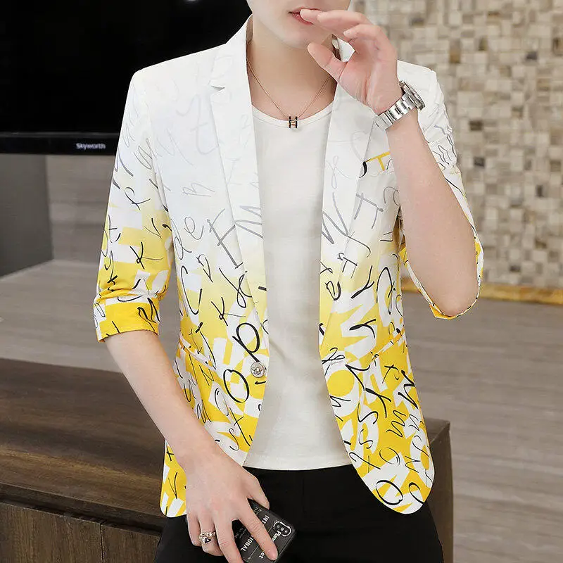 

Lightweight ort Sve Men's Summer Breathable Cool Feeling Korean Sle Slim Fit Floral Print 3/4 Sve Jaet