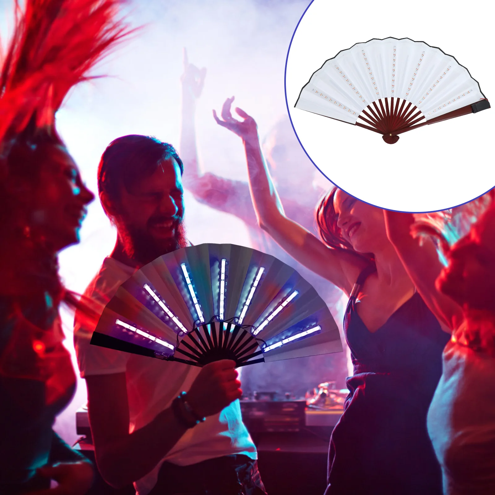 1pc Chinese Style Fan Rave Foldable Hand Fan Blue Light for Event Folding Hand Fan Glowing LED Light Fan