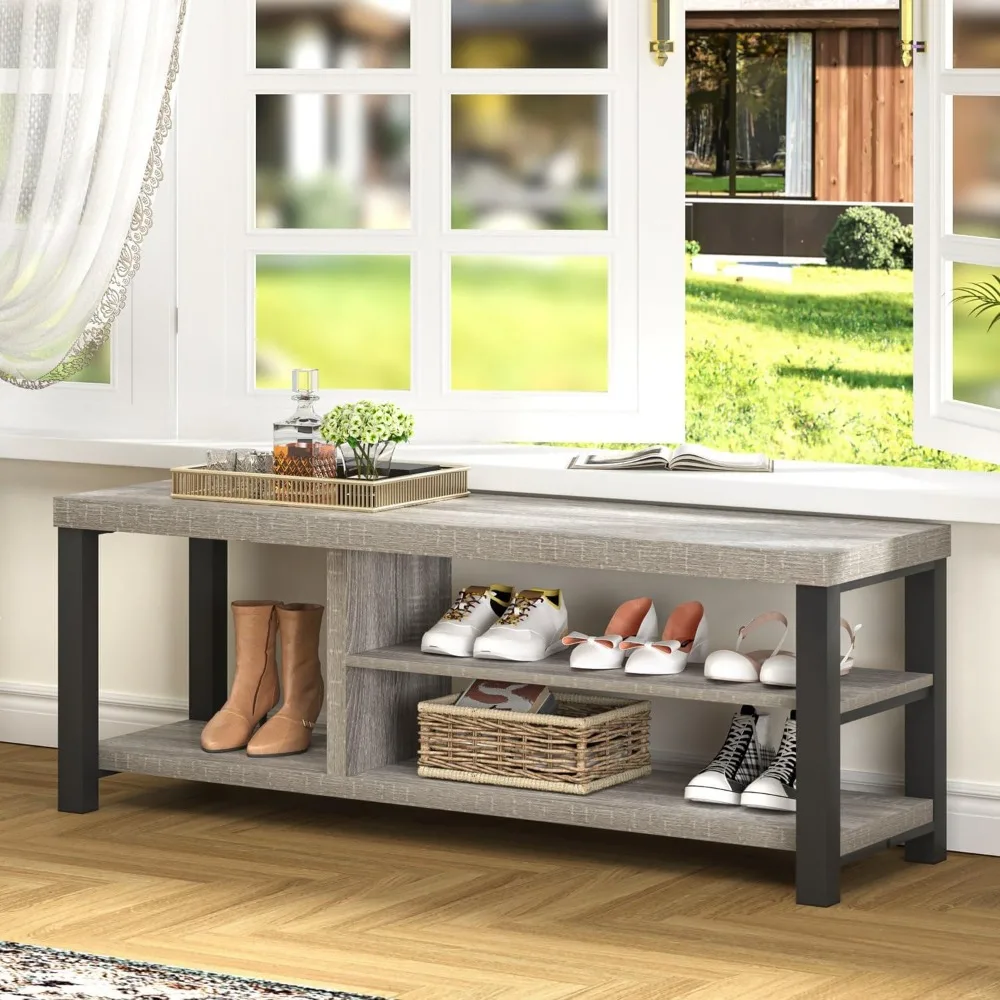 مقعد تخزين الأحذية الخشبي العتيق، رف المدخل على الطراز الصناعي مع مقعد للممر وغرفة النوم وغرفة المعيشة