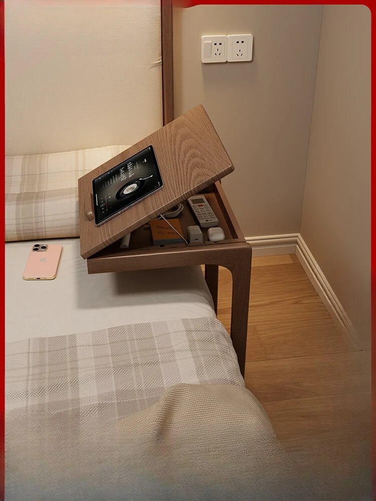 

Luvester solid wood movable C-shaped corner table with wheels, small tea table side cabinet, sofa side table, flip-top bedside t