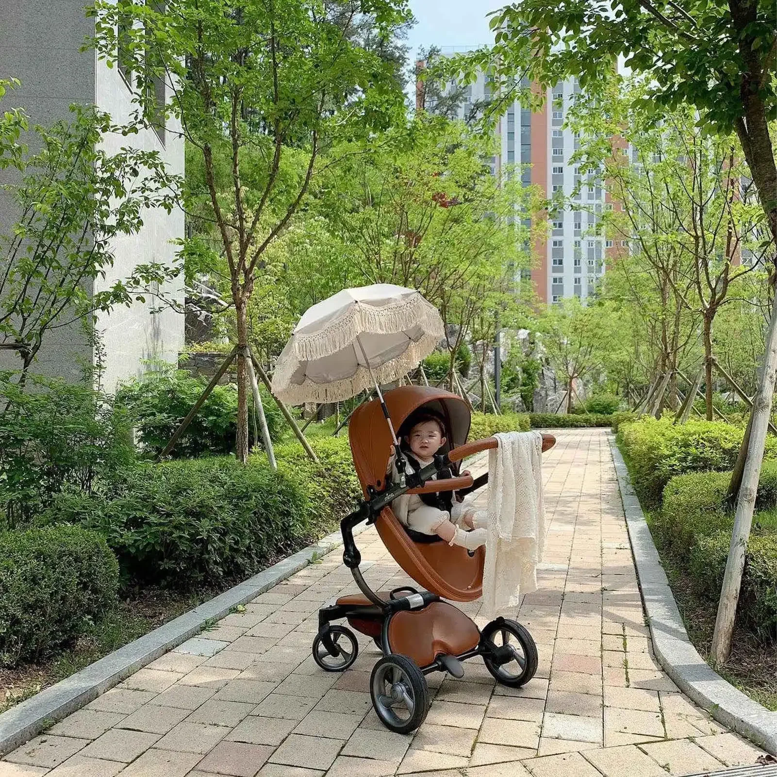 Tassel Beige Baby Outdoor Parasol Fringe Ultraviolet Proof Children Outdoor Beach Umbrella For Photography Props Seaside Garden