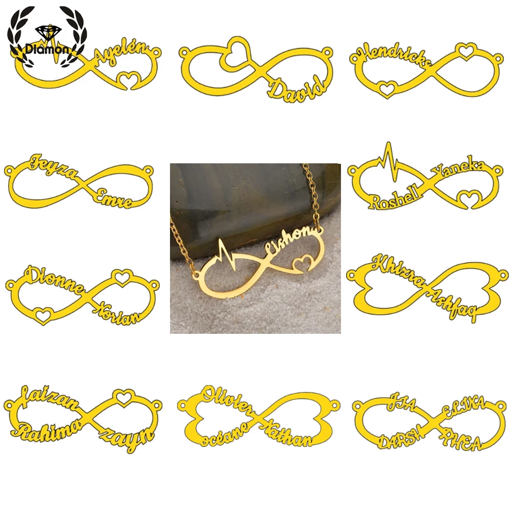 

Diamon Personalized Infinite Custom Couple Name Necklace Stainless Steel Choker Necklace Infinity Pendant Nameplate Gift