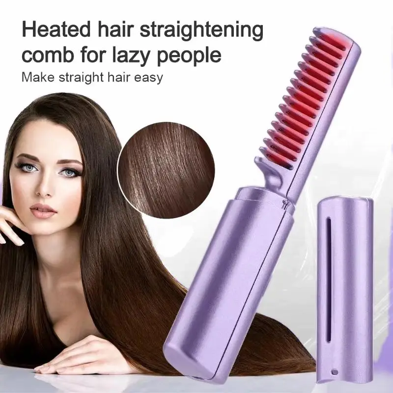 USB Charge Electric Hot Hair Straighteners Hot Comb And Straightening Brush Heating Straight Curly Negative Ion Hot Straightener