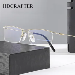 HDCRAFTER Gold Wire Frame Glasses ultra light pure titanium half glasses frame for optical lenses myopia 6688 oculos de grau