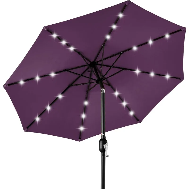 

10ft Solar Powered Aluminum Polyester LED Lighted Patio Umbrella w/Tilt Adjustment and UV-Resistant Fabric - Amethyst Purple