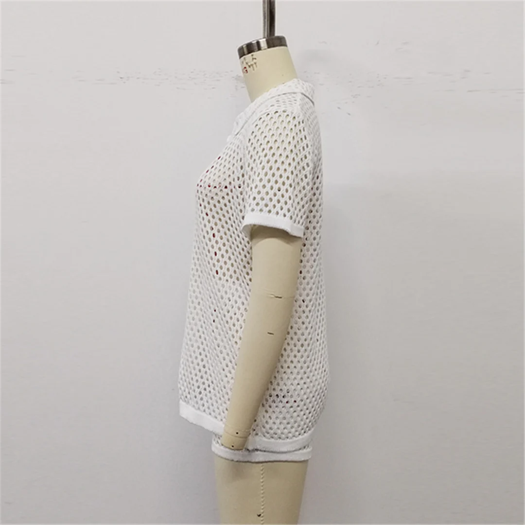 Kurzarm-Häkel-Strick-2-Teiler-Set, Tunika, Strand-Überwurf, Strandshorts, Strandkleidung, Damen V6744 – Detail 16