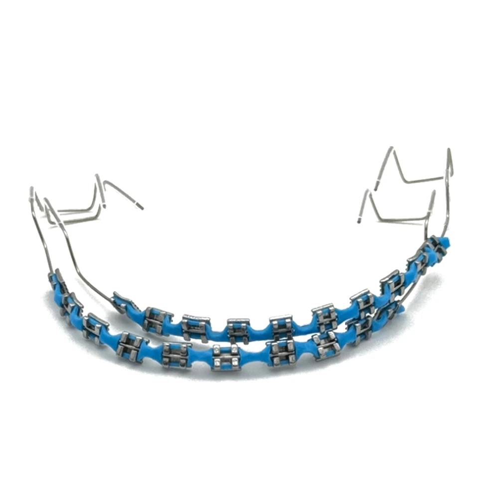 1 زوج الأقواس وهمية الأقواس الملونة للأسنان الأسلاك المعدنية المؤقتة قوس تقويم الأسنان روابط الأوعية الدموية الأسنان الأزرق