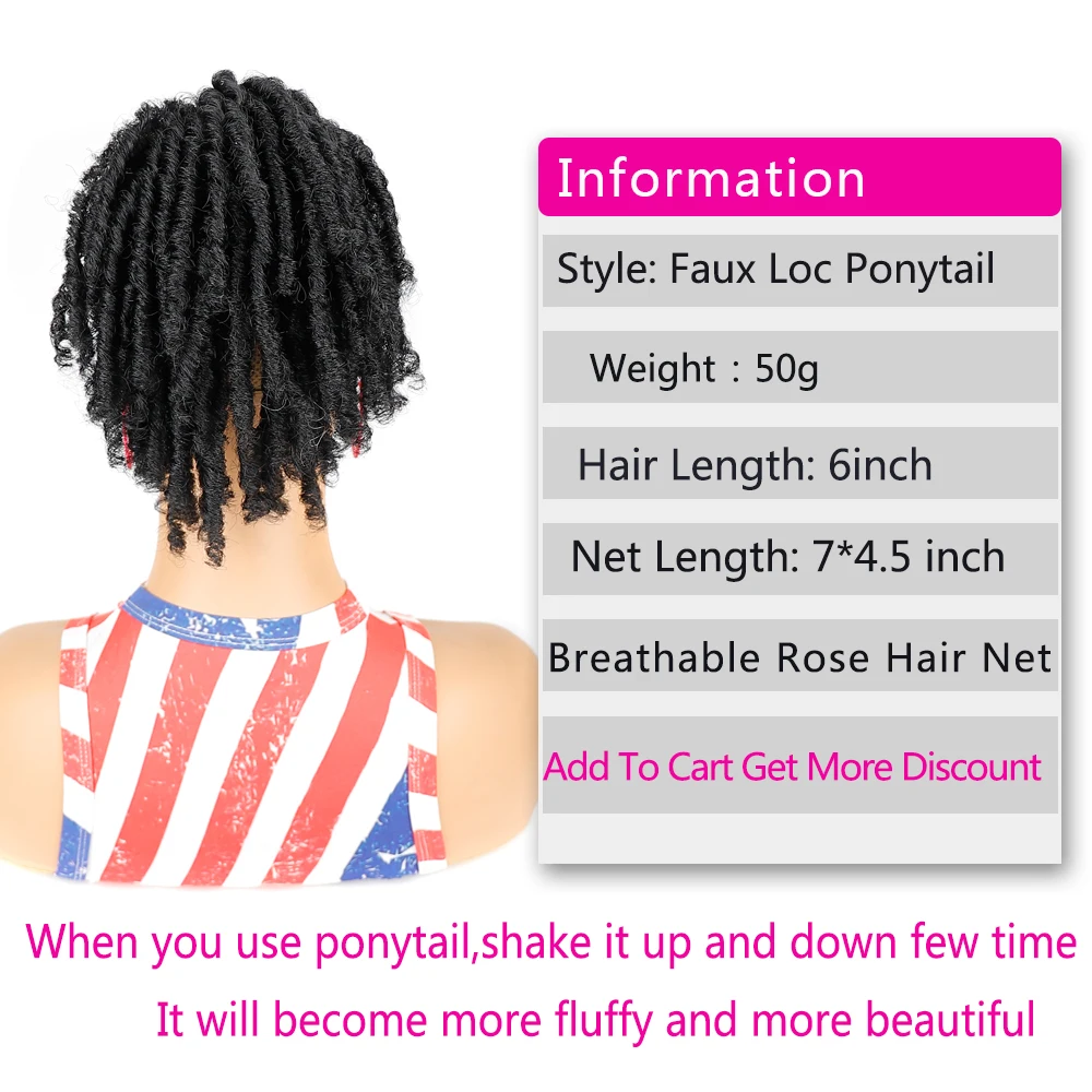 Short Synthetic Drawstring Afro Puff Ponytail Dreadlock Goddess Bun Crochet Braids Clips on Hair Extension for Black Women