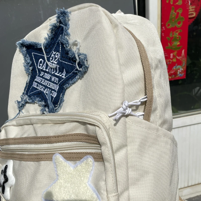 Y2K Kawaii Backpack Bone Book Bag Cute Star Patchwork Schoolbag Casual Korean Student Bag Girls Travel Ladies Teenage Backpacks