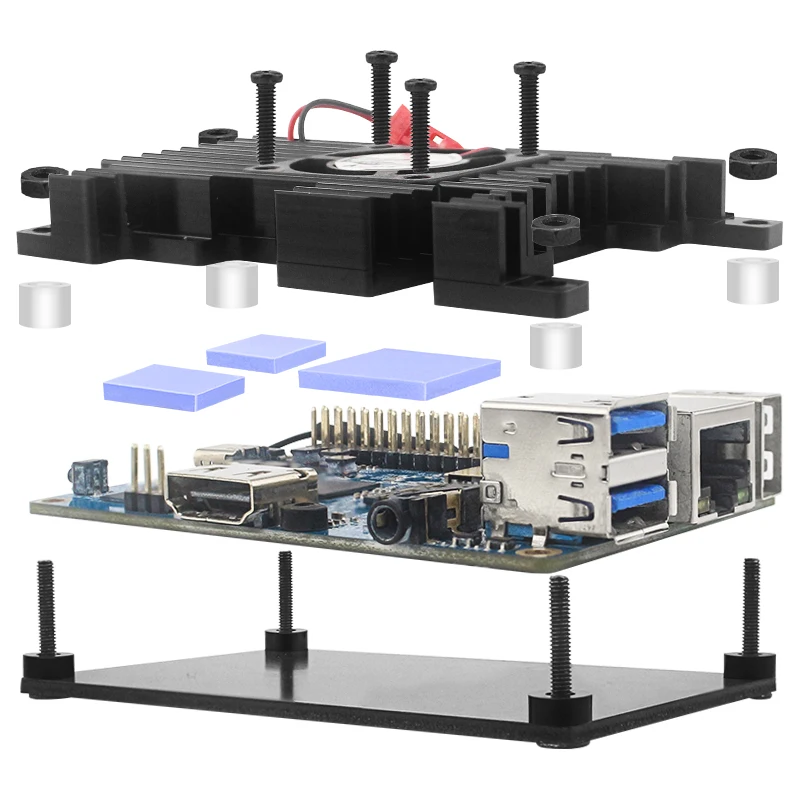 Orange Pi 3 LTS Aluminum Case Proect Shell Active Passive Cooling Radiator Box with Fan Siliceous Heatsinks for OPI 3 LTS