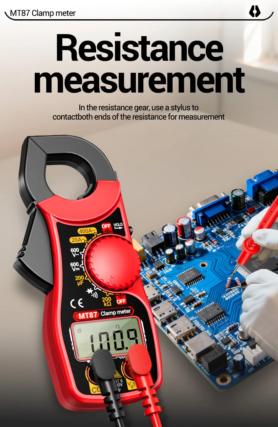 Professionelles Multimeter Stromzangenmessgerät Digitale Spannungsmessung 1,45 Zoll Große Messzange Strom NCV Ohm Hochpräziser Detektor Werkzeuge ANENG MT87 – Detail 7
