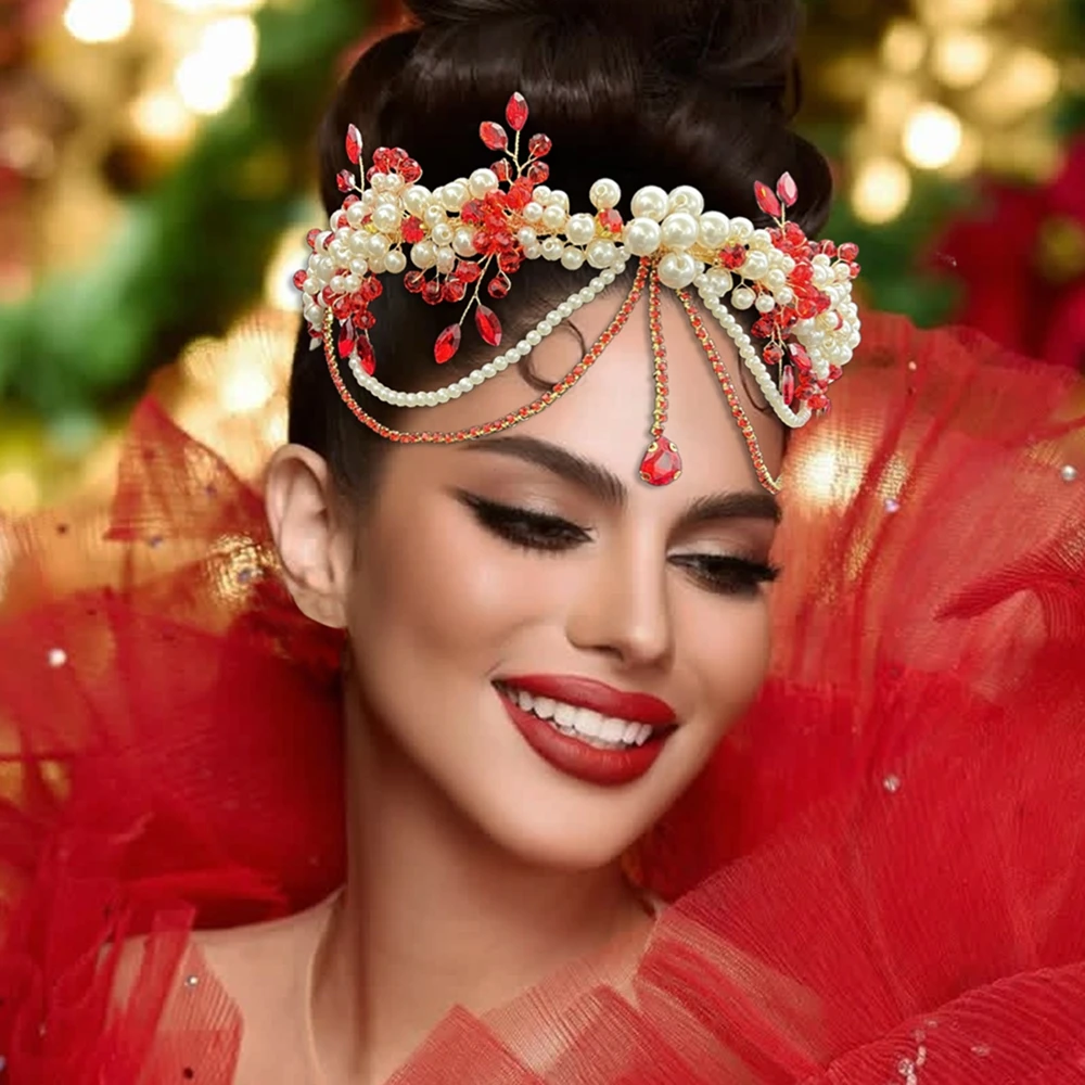 

DZ266 Beatiful Bridal Tiara Red Rhinestone Bridal Headband Women Crystal Headpiece Wedding Hair Accessories Girl Party Tiara
