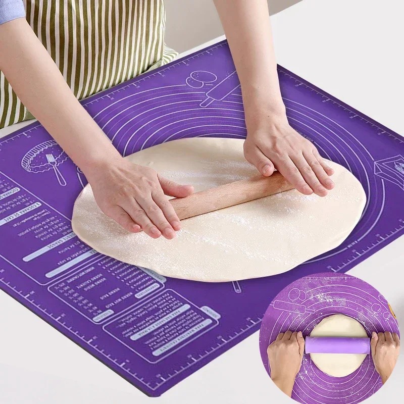 Große Silikon-Backmatte, antihaftbeschichtet, zum Kneten von Teig, Rollen, Pizza, Herstellen mit Messführern, Heim-Küchenunterlage, Küchenutensilien