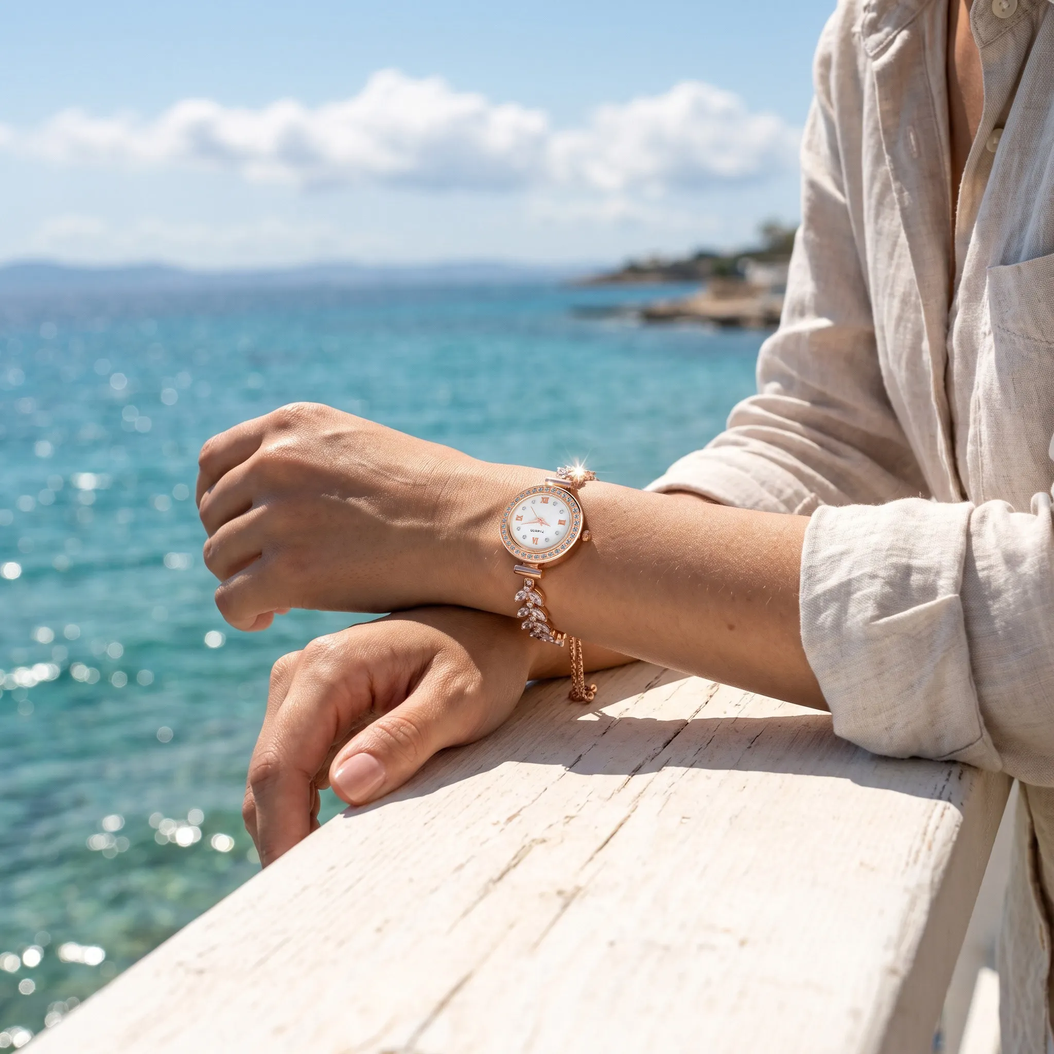 Women Rhinestone Bracelet Watch Round Dial Quartz Wristwatch Elegant Dress Watch with Sparkling Stones Bling Charm Bangle Style