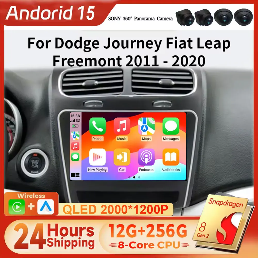 Reproductor Multimedia Android 15 Carplay Auto con cámara de vídeo 360 para navegación GPS estéreo 2 Din Dodge Journey JC 2011-2020