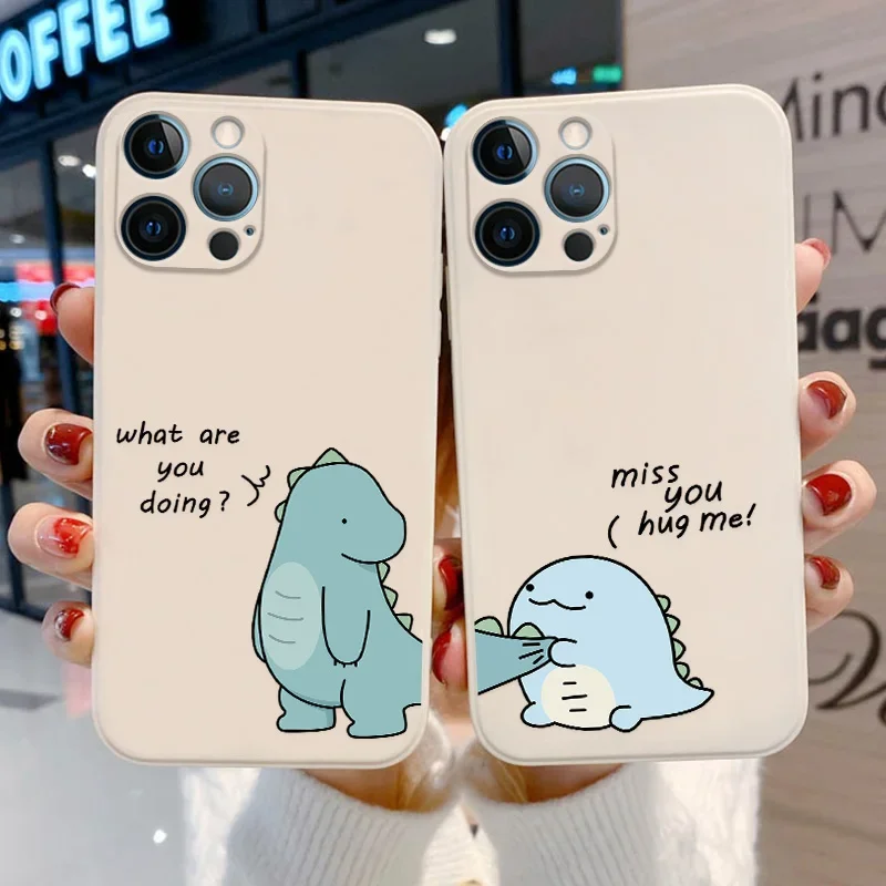 Cute Animal Dinosaur Paired Couple Phone Case For iPhone 15 13 14 12 11 Pro Max Xs Xr X SE 7 8 Plus 13 Mini Silicone Back Covers