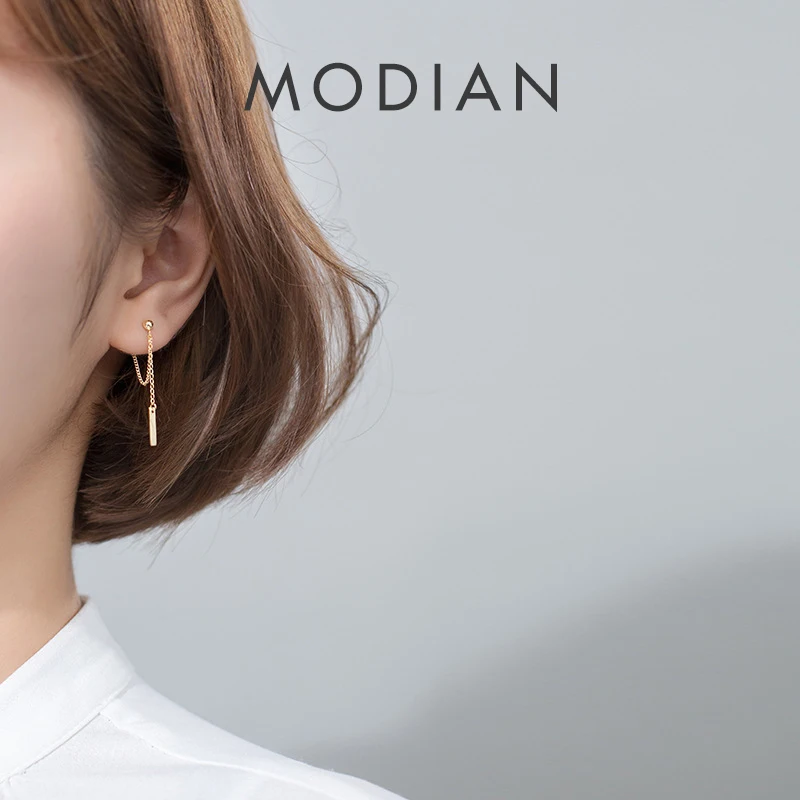 MODIAN nowy 3 kolor linia geometryczna Chain Stud kolczyk dla kobiet moda oryginalna 925 Sterling Silver proste Ear Pin Fine Jewelry