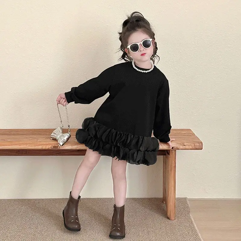 2026 Autumn Girls Long Sleeve Sweatshirt Dress Korean Style Baby Toddler Casual Pullover Tunic Top Trendy Kids Clothing