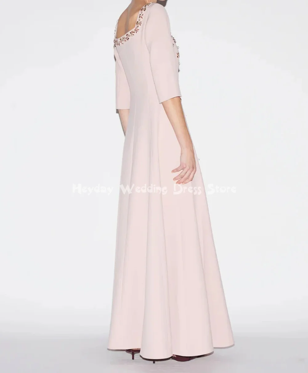 Heyday レディース スクエアネック ビーズ Aライン フロア丈 サウジアラビア風 イブニングドレス 七分袖 フォーマル エレガント パーティー ドレス 2025