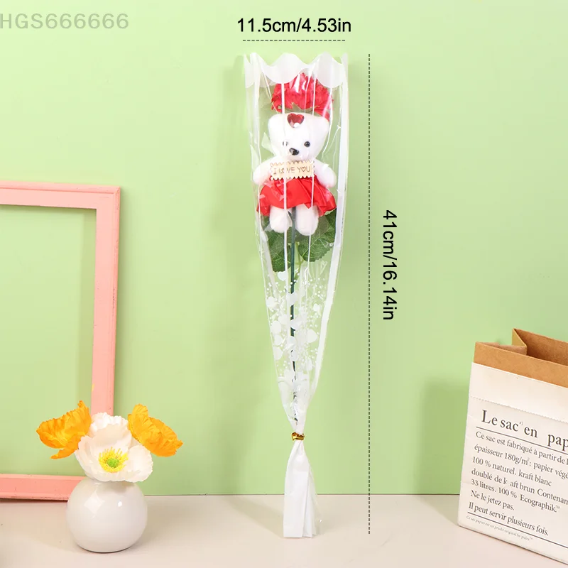 

Romantic Gift for Mom: Bear with Artificial Soap Carnation Bouquet for Mother's Day.