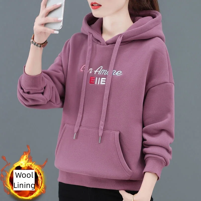 2024 New In Hoodies & Sweatshirts Hooded Autumn Winter Fleece Thick Warm Pullover Cheap Women's Sweatshirts And Free Shipping