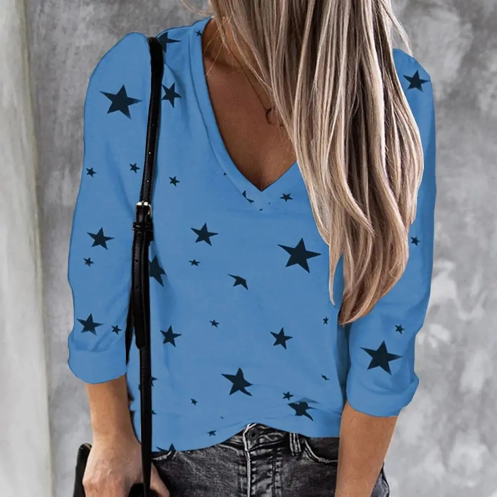 Faion-Camiseta larga informal para mujer, camiseta con estampado de estrellas digitales, Material fino de poliéster, corte en A, Sve, primavera 2023