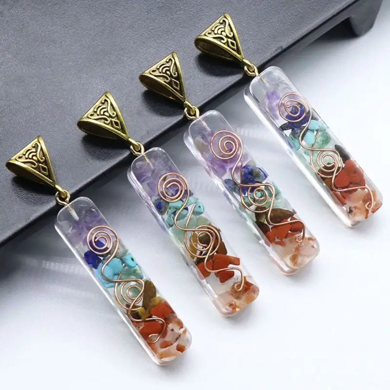 1Pcs Of 7 Chakras Crystals Stones Orgone Pendant Energy Orgonite Necklace