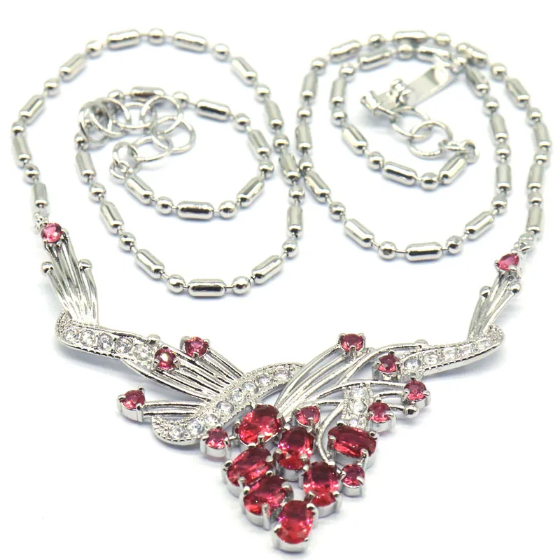 

70x28mm SheCrown 13g Swiss Blue Topaz Rhodolite Garnet Purple Spinel White CZ Women Wedding Silver Necklace 19.5-20.5inch