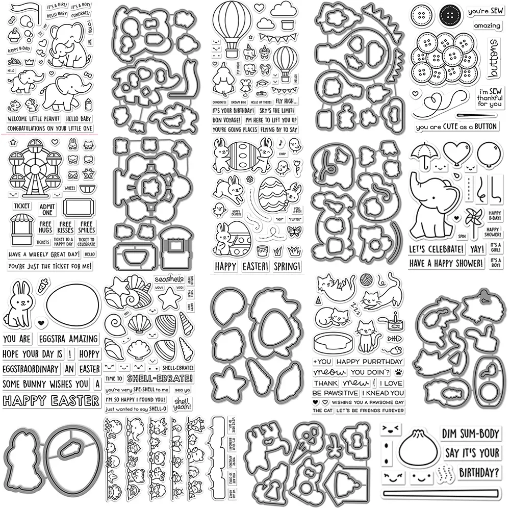 Elefanten-Parade-Add-on „Meow You Doin“-Bündel, transparenter Stempel und Metall-Stanzform für DIY-Bastelarbeiten, Karten, Scrapbooking, Dekoration