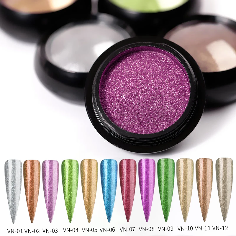 Polvere per unghie cromata metallizzata per unghie a 12 colori, polvere per specchio magico sfregamento decorativo Glitter Pigment Flakes decorazione per unghie