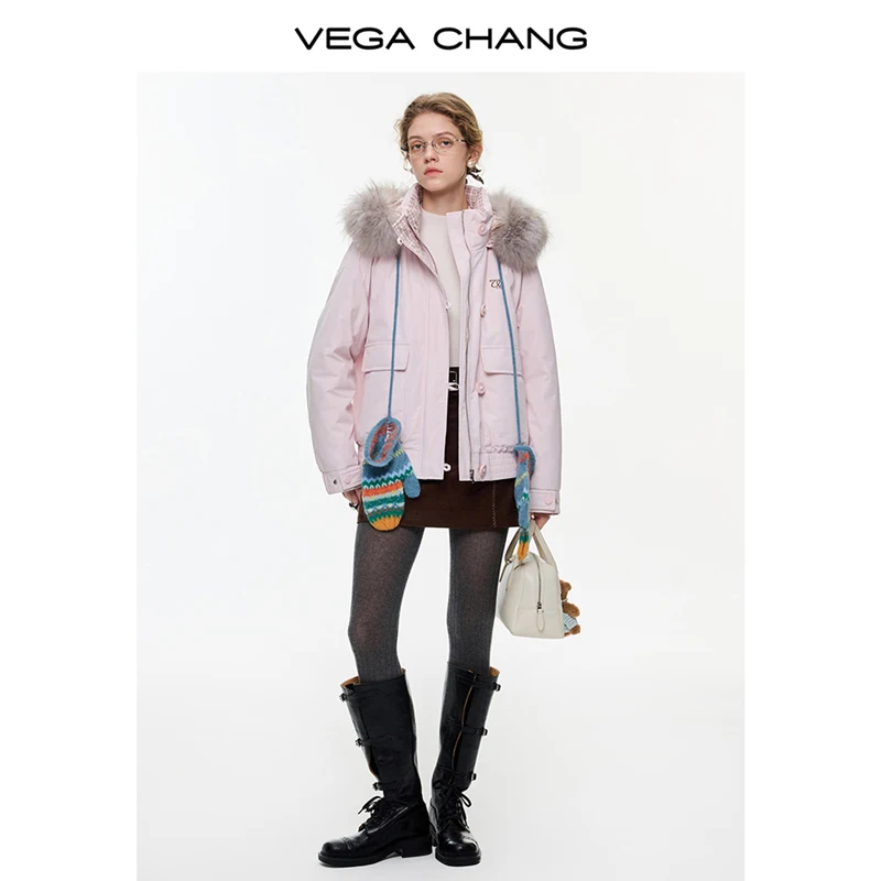 ベガ・チャン 新冬スタイル 90% 快適ベルベット フォックスファー襟付き 暖かいレディースダウンコットンジャケット