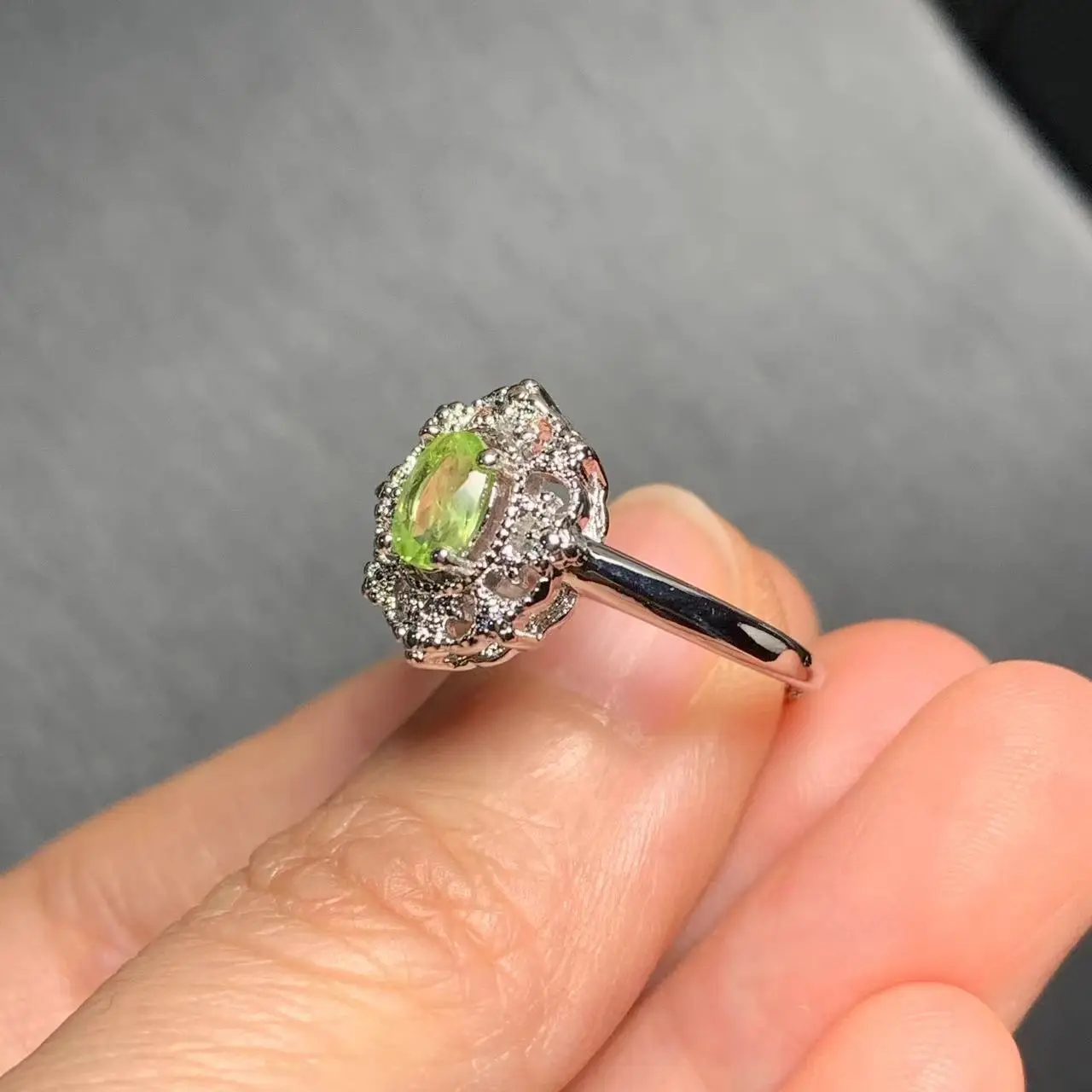 MM Natural Peridot Ring Adjustable Female Heart ring Jewelry for Women Gift Wholesale High Quality Vintage Fine