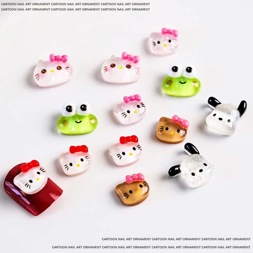 10 قطعة لطيف مرحبا كيتي الراتنج مسمار السحر الكرتون Kuromi ميلودي القط رئيس الضفدع حجر الراين مسمار Crafts بها بنفسك الحرف مانيكير الديكور