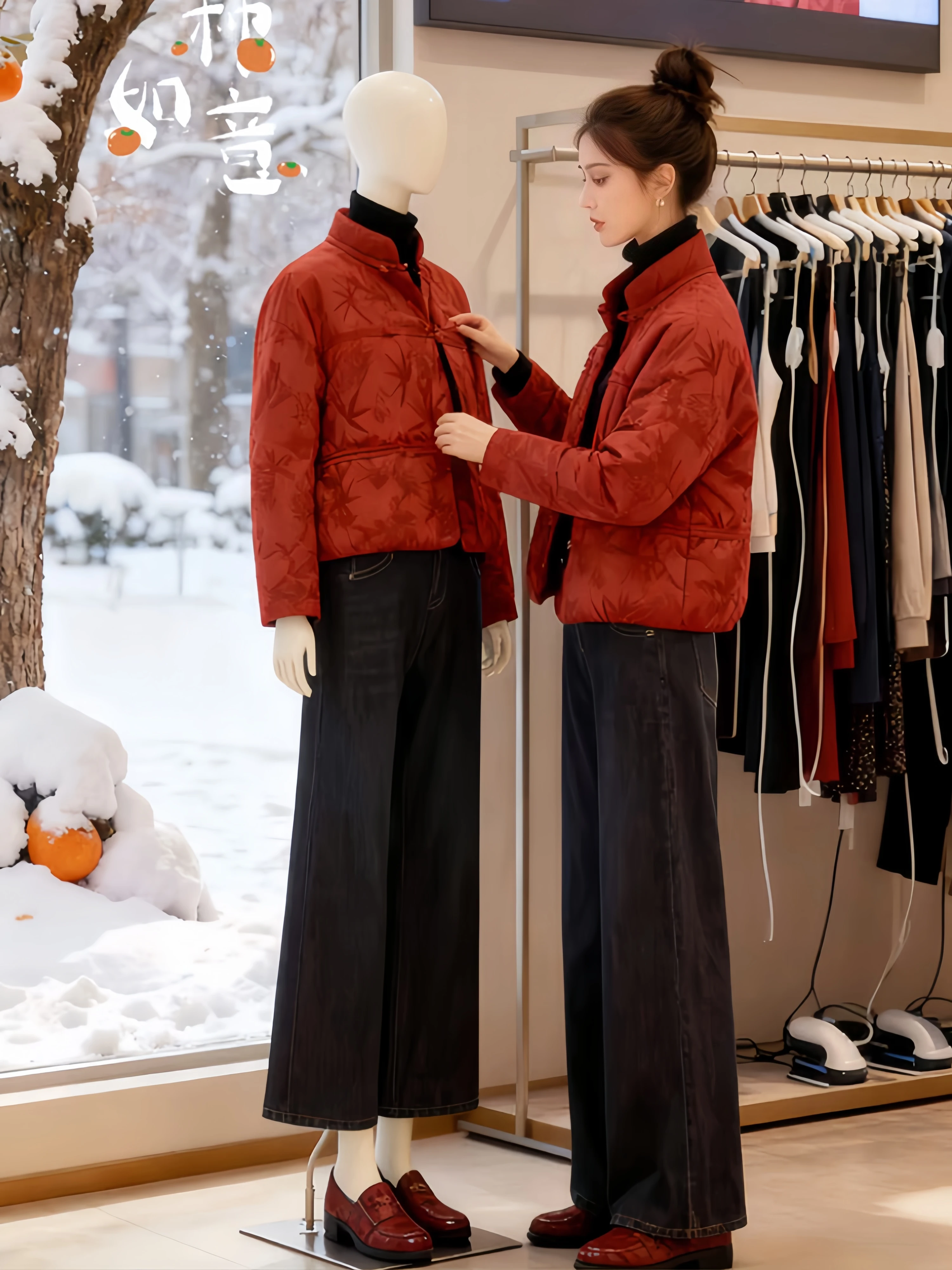 

Red Stand Collar Short Cotton Jacket Women's Fashion 2026 Winter New Chinese Style National Style Button Outerwear