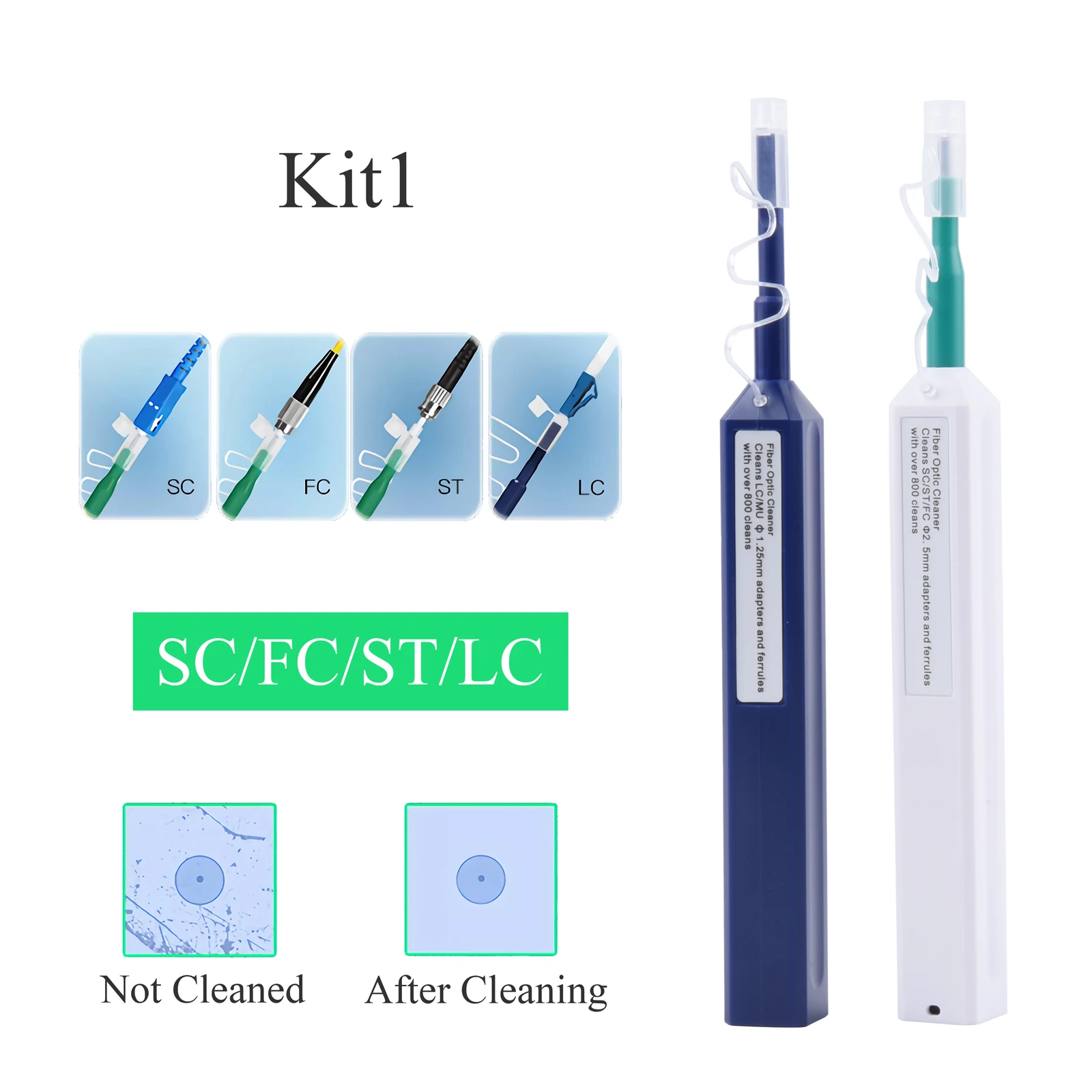 1 Stück Glasfaser-Reinigungsstift für SC/FC/ST LC/MU Steckverbinder, One-Touch-Reiniger für 1,25mm/2,5mm Glasfaserkabel-Endflächen